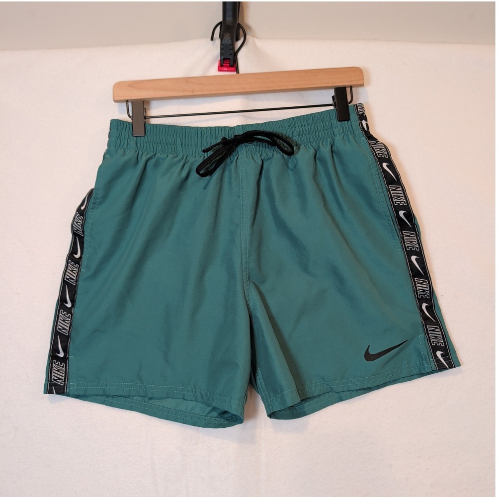 Nike Mens Swim Trunks Teal Green Logo Tape Side Stripe Size Medium